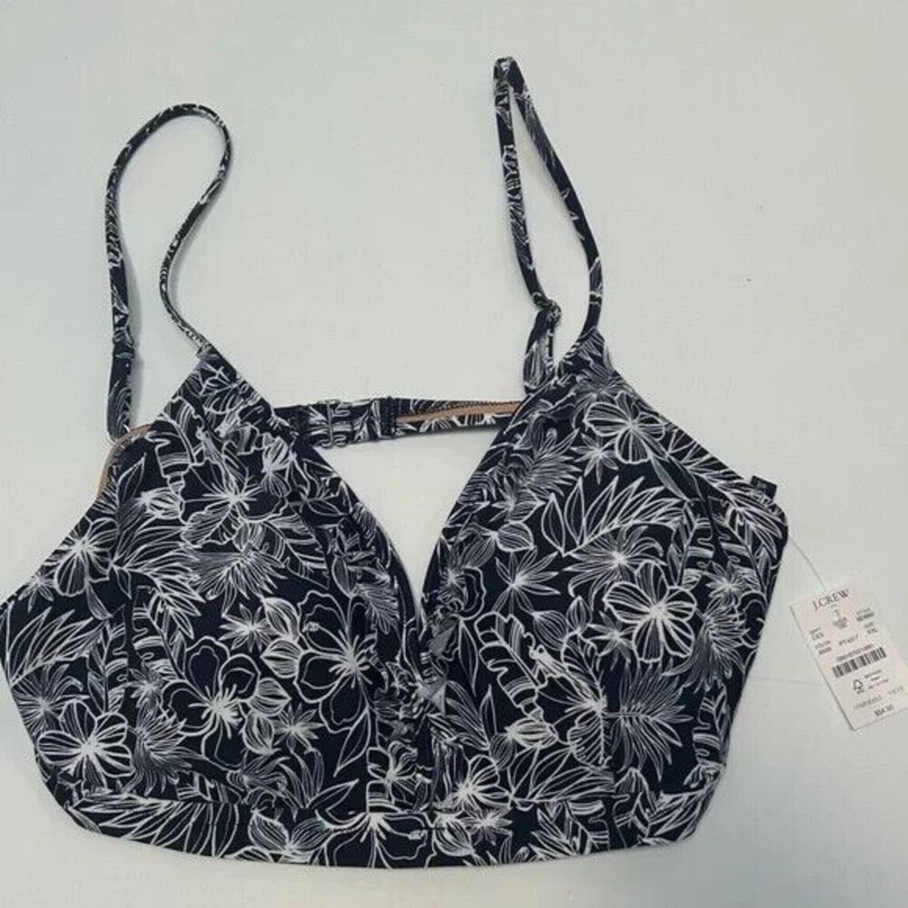 J Crew NWT Blue Floral French Bikini Top Ruffles size XXL